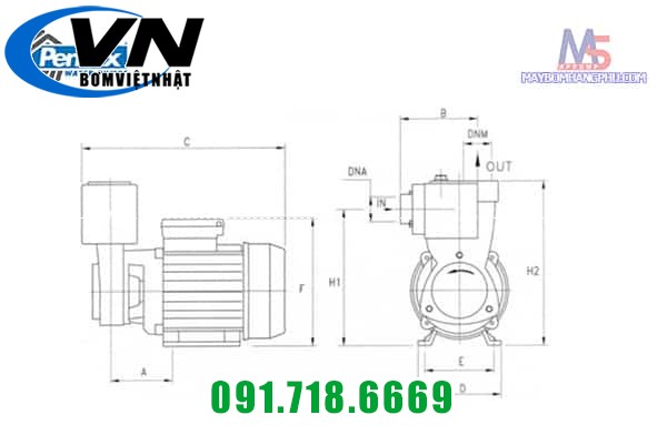 MÁY BƠM LY TÂM DÂN DỤNG ĐẦU GANG PENTAX PM 45 230-50HZ 5 PM45 cau tao