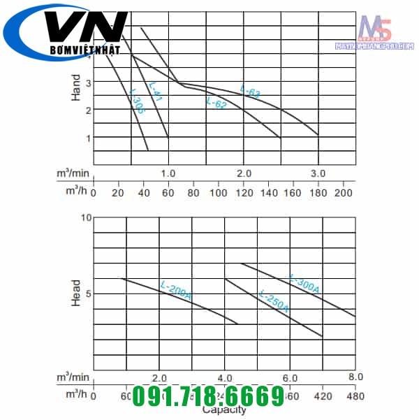 MÁY BƠM LƯU LƯỢNG LỚN HCP L-250A (3 PHA-4 POLE) 7 dong L bieu do