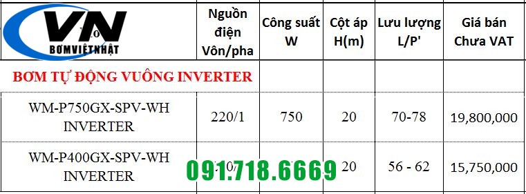 Bơm tự động vuông inverter Hitachi WM-P400GX-SPV-WH 400W 2 WM-P400GX-SPV-WH